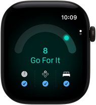 Apple Watch Series 12, boîtier en aluminium, noir, score de préparation de 8, côté droit, Digital Crown
