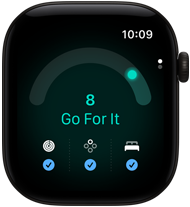 Apple Watch Series 12, boîtier en aluminium, noir, score de préparation de 8, côté droit, Digital Crown