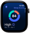 Apple Watch Series 12, boîtier en aluminium, gris sidéral, graphique circulaire du score de sommeil, côté droit, Digital Crown
