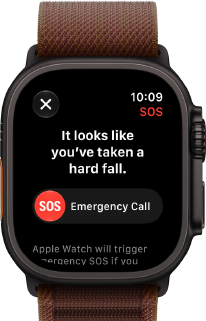 Apple Watch Ultra 4, boîtier en titane, noir, connexion par satellite, côté droit, Digital Crown, bouton latéral en saillie, Boucle Alpine, bordeaux