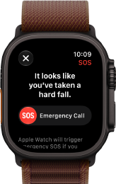 Apple Watch Ultra 4, boîtier en titane, noir, connexion par satellite, côté droit, Digital Crown, bouton latéral en saillie, Boucle Alpine, bordeaux