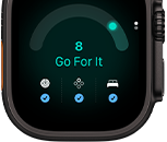 Apple Watch Ultra 4, boîtier en titane, noir, score de préparation de 8, côté droit, Digital Crown, bouton latéral en saillie